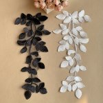 Black And White Leaf Embroidery Applique Patches Water Soluble Decorative Sewing Trim Patch Set For Clothing And Crafts - 1 Pair