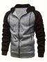 Spring And Autumn Men's Color Block Drawstring Hooded Long Sleeve Zip-up Jacket With Pockets Workout Training