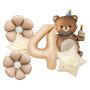 4TH Birthday Teddy Bear & Floral Balloon Set - Brown