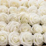 50PCS Fake Artificial White Roses With Stem Home Party & Wedding Decorations For Diy Bridal Shower Bouquets & Centrepieces arran