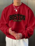 BOSTON Print Fashionable Men's Casual Long Sleeve Crew Neck Pullover Sweatshirt Suitable For Outdoor Sports For Autumn Spring Ca