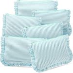 Sanwuta 6 Pcs Seersucker Cosmetic Bag Bulk Striped Ruffle Makeup Bag For Women With Zipper Cute Travel Toiletry Organizer Preppy