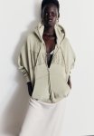 Oversized Printed Zip-through Hoodie - Beige Nirvana