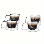 4PCS Glass Coffee Mugs 200ML Double-walled Espresso Coffee Cups Heat Insulated Water Cups Summer Winter Drinkware Birthday Gifts
