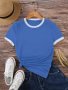 Contrast Trim Short Sleeve T-Shirt Casual Crew Neck Top For Spring & Summer Women's Clothing