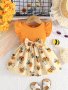 Baby's Bowknot Decor Cartoon Bee Pattern Casual Cap Sleeve Dress Infant & Toddler Girl's Clothing For Summer/spring As Gift