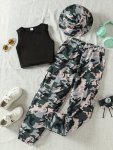 Camouflage Girls 3PCS SET Tank Top + Trousers With Hat - Spring summer Outfit Casual Wear Party Gift