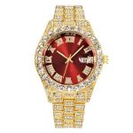 Men's Diamond Red Gold Silver Watch Fashion Crystal Rhinestone Quartz