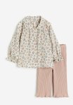 2-PIECE Blouse And Leggings Set - Dusty Pink & Floral