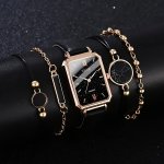 5PCS SET Women's Casual Rectangle Quartz Watch Analog Pu Leather Wrist Watch & Bracelets Gift For Mom Her