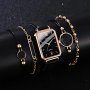 5pcs/set Women's Casual Rectangle Quartz Watch Analog PU Leather Wrist Watch & Bracelets Gift For Mom Her