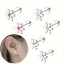 1 Pair Of Stainless Steel Cartilage Earrings Cute Flower Cz Stud MINI Barbell For Tragus Helix Conch Rook Piercings Small Dainty Earrings