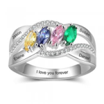 CRI103939 - 925 Sterling Silver Personalized Ring Names & Birthstones