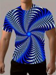 Men's Swirling Pattern Print Short Sleeve T-Shirt For Summer Creative Design Tees For Males