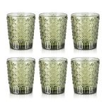 Joeyan Green Vintage Drinking Glasses Embossed Water Glass Cups Colored Decorative Glass Tumblers Elegant Glassware Cups For Bev