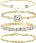 4 Pieces Gold Bracelet Set For Her-zirconia Dainty Chain Twist
