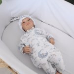 Baby Grow With Beanie Ellie And Moon Sleeping Blue And Grey