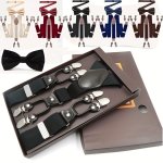 Men's Elegant Y-shape Suspenders Bow Tie Set Nice Polyester Charming Braces Adjustable Suspenders With Bow Ties