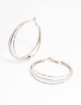 Silver Textured Split Glitter Hoop Earrings