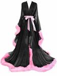 Molisa Womens Sexy Feather Bridal Robe Long Wedding Scarf Illusion Bathrobe Old Hollywood Robe Sleepwear Nightgown Black+pink L