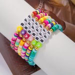 6PCS Colorful Polymer Clay Heart Bff Stretch Bracelets Set Simple Cute Elastic Letter Bead Friendship Bracelets For Couples Frie