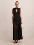 Pearl High Neck Underlay Dress - 16 Black