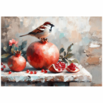 Tear Resistant Deco Print Sparrow & Pomegranate