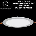White Round Recessed LED Downlight Cool White - 3W - 82MM Diameter