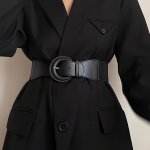 Chic Black Elastic Waist Belt For Women - Versatile Faux Leather Perfect For Dresses & Coats Ideal For Casual Outings To Evening