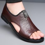 Plus Size Men's Solid Color Vintage Open Toe Breathable Sandals Comfy Non Slip Durable Rubber Sole Walking Shoes Men's Summer Fo