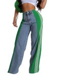 Xzlufny Color Block Jeans Retro Straight Leg Pants Women Leisurewear Butt Lifting Cocktail Trouser Dark Blue Green XL