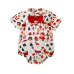 White Christmas Printed Romper With Bowtie