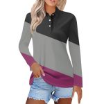 Polo Shirts For Womens V Neck Lapel Long Sleeve Tops With Collar Button Fall Loose Golf Casual Business Tunic BLOUSES2-PURPLE Sm