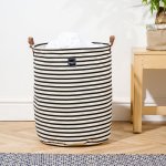 Canvas Laundry Basket Bold Black Stripe