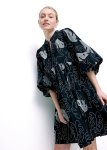 Embroidery Tie Neck Balloon Sleeve A-line Cotton Dress