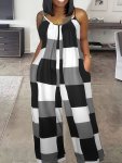 Plus Size Plaid Print Wide Leg Jumpsuit Casual Pocket Sleeveless One Piece Jumpsuit Women's Plus Size Clothing