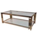 Smte Gold Glass Top Coffee Table With Pipe Design Tubular Base With Keychain