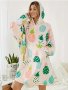 Cartoon Cat Print Hooded Robe Cute & Comfy Long Sleeve Night Robe With Pockets Women's Sleepwear For Fall & Winter