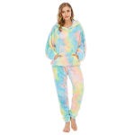 Warm Winter Wear 2 Piece Tye-n-dye Pattern Fleece Hoodie Pyjama Set