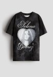 Oversized Printed T-Shirt - Dark Grey & Selena Gomez