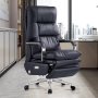 Ergonomic Genuine Leather Executive Office Chair With Adjustable Features & Stainless Steel Base - Black