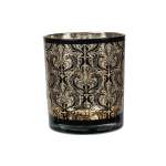 Tealight Holder Glass 7X8CM. Black-gold Lace Design