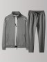 Men's Athletic Tracksuit Solid Color Zip Up Stand Collar Jacket And Casual Loose Comfy Pants Sets