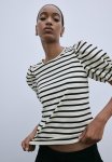 Puff-sleeved Top - Light Beige Striped