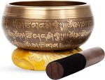 Large Tibetan Singing Bowl Set - Bronze Style - Easy To Play - 5" Sound Yoga Bowl Mantra Design Mindfulness Meditation Healing S