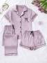 3PCS/SET Women Solid & Bow Print Pocket Short Sleeve Top & Shorts & Pants Pajama Set Suitable For Spring Summer