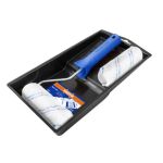 - 4PIECE Paint Roller Set 100MM - Roller Frame + 2 Sleeves + Tray