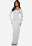 Basic Long Sleeve Scoop Neck Maxi Dress - Grey
