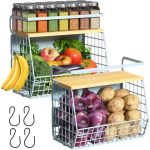 Magnetic Shelf For Fridge With Wood Lid Fruit Potato And Onion Storage Bins Pantry Organizers & Storage Large Container Magnetic