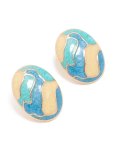 Goldair Gold Blue Enamel Oval Stud Earrings